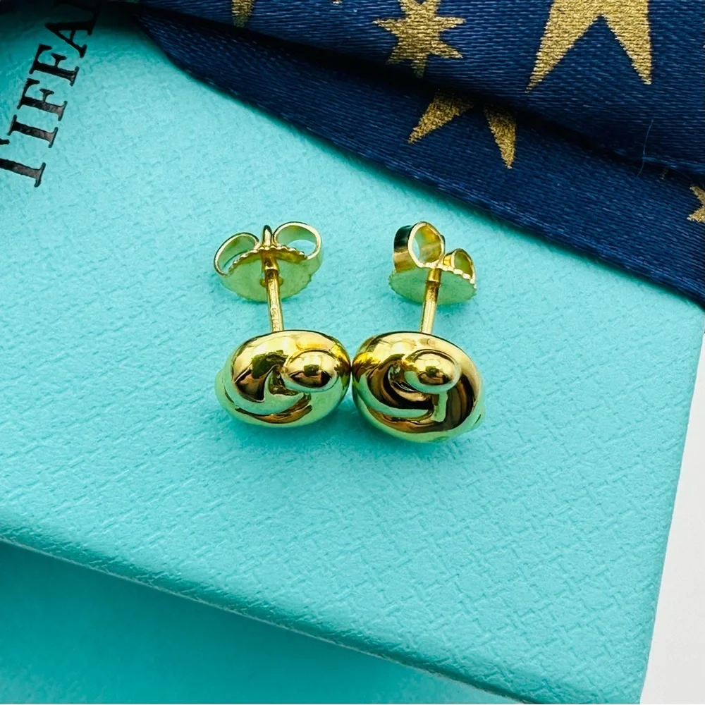 RARE Tiffany & Co. 18K Yellow Gold Twist Knot Pretzel Earrings Vintage with Box